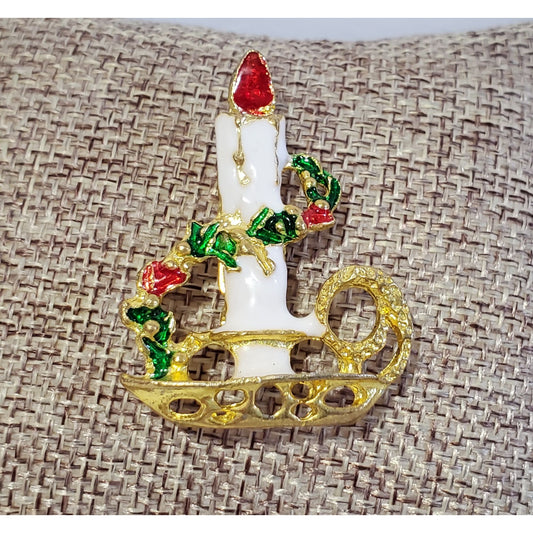 Vintage Holiday Christmas Candlestick Brooch