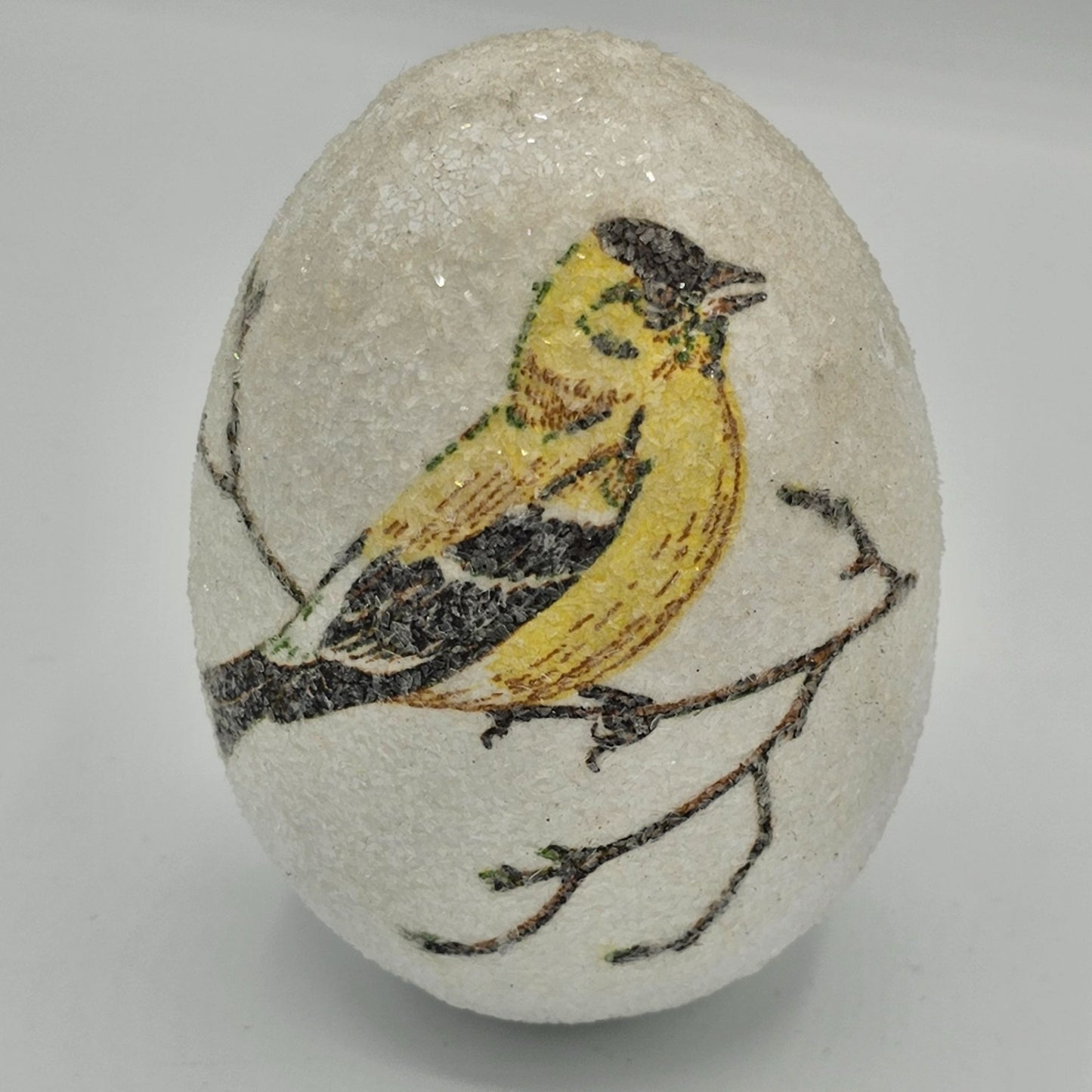 Easter Egg Ceramic White Glitter Yellow Bird Vintage